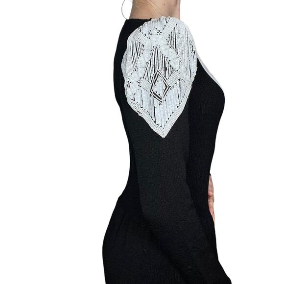 Vintage Pat Sandler for Wellmore knit and beaded dress black white - Picture 8 of 10
